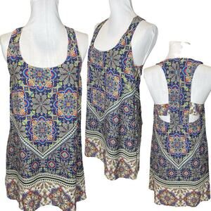 OOTD‎ Mandala Swing Dress Womens XS Boho Retro Festival Indie Comfortable Flowy